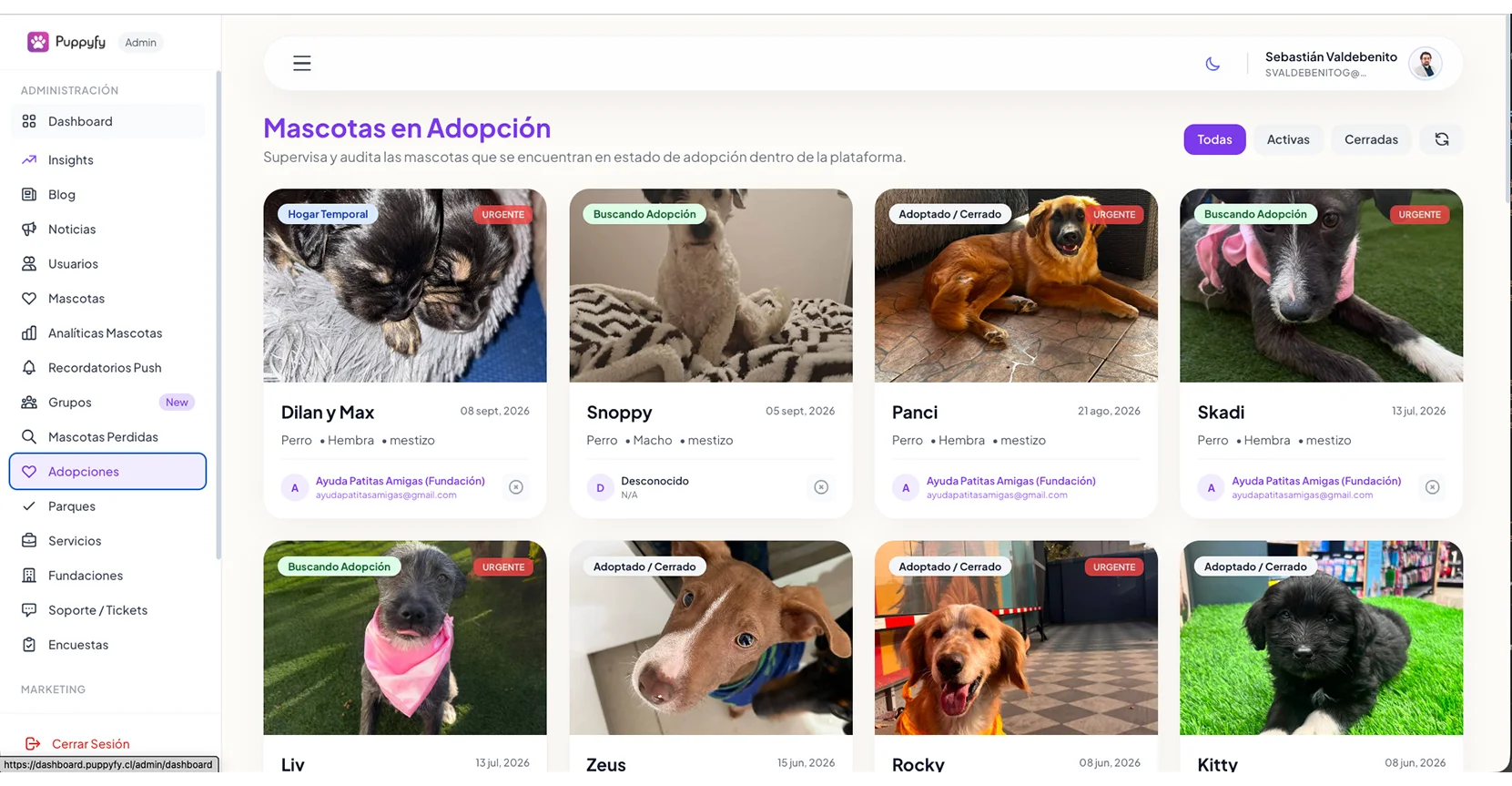 El panel donde se administra una plataforma con decenas de módulos