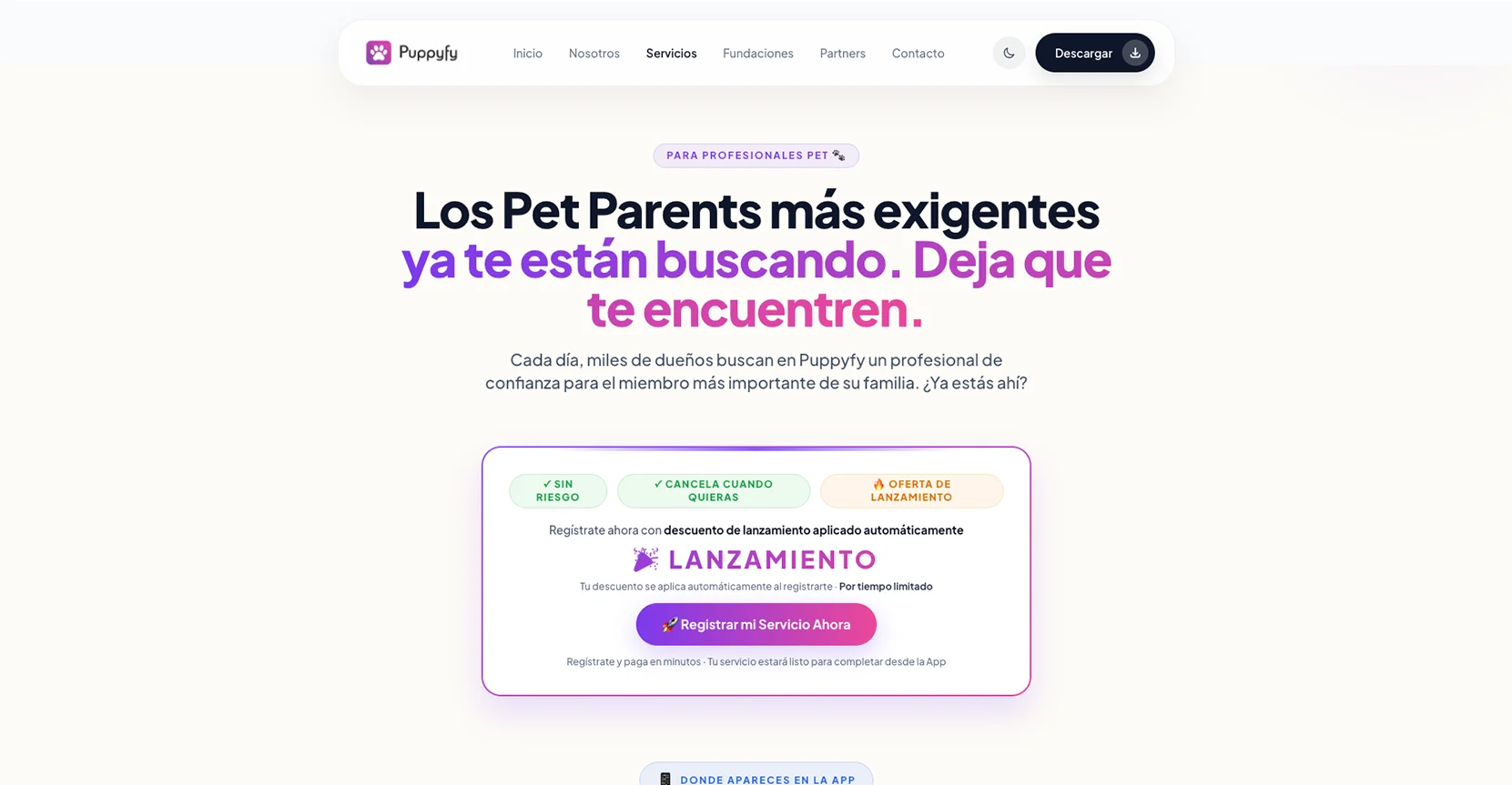 La puerta de entrada web para una app que vive principalmente en el celular